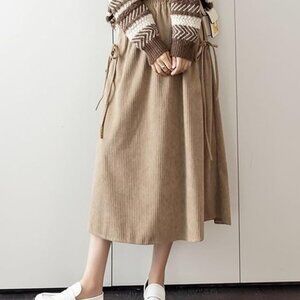 Winter Midi A-Line Imitation Corduroy Skirt